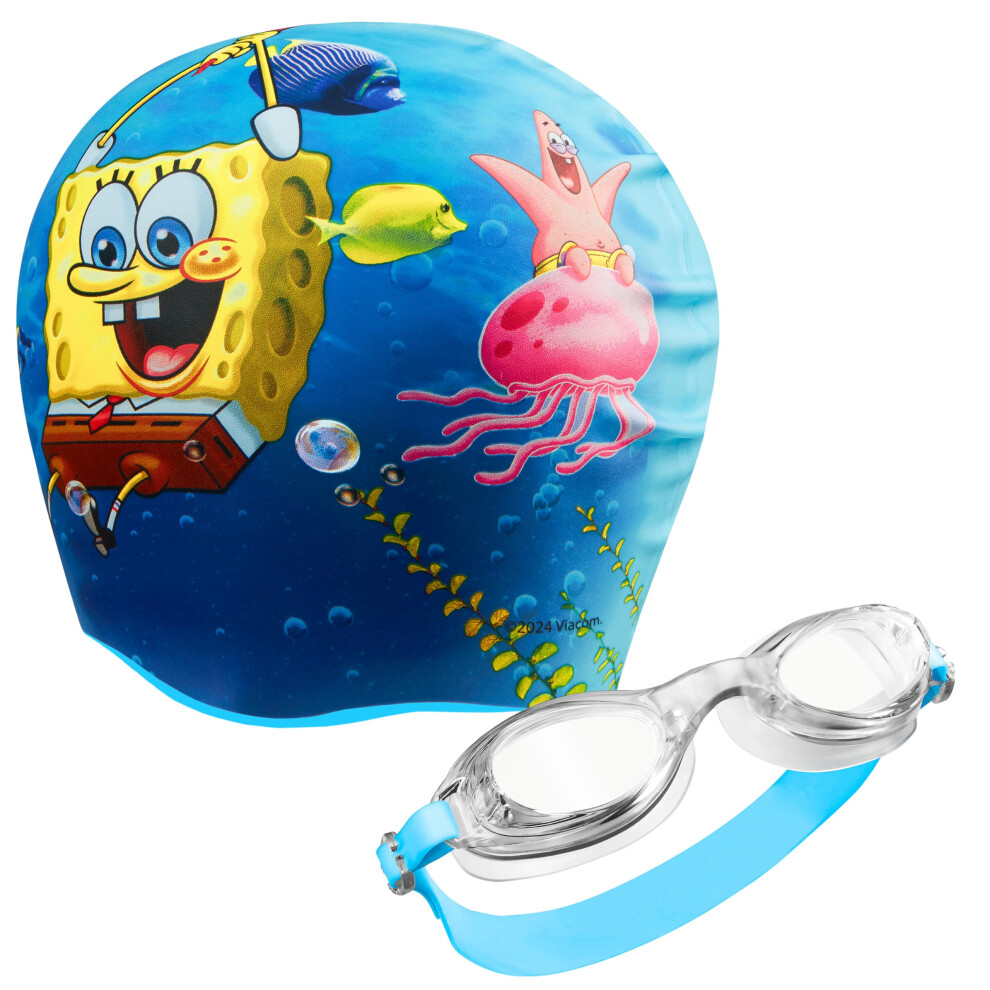 Spongebob Squarepants Kids Swim Goggles And Swim Cap Set Anti-Fog Uv Protection
