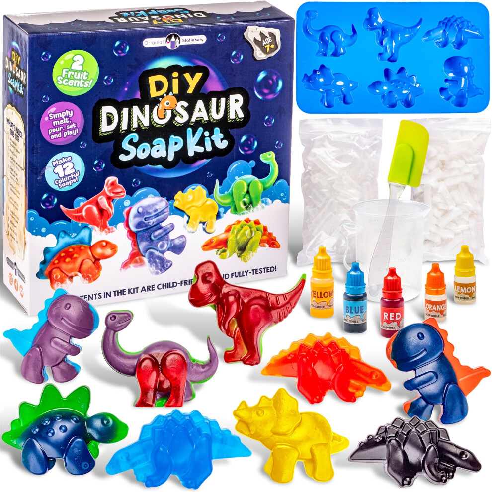 Dinosaur Soap Making Kit, Make Your Own Soap Kit with Dino Molds & Ink Colours, Fun Science Kits for Kids Age 8-12 & Gift for Xmas