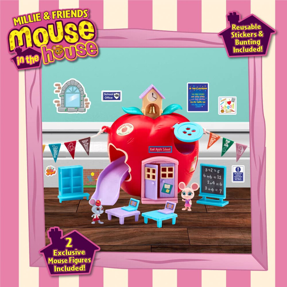 Millie & Friends Mouse in the House Red Apple Schoolhouse Toy Playset with Figures and Accessories