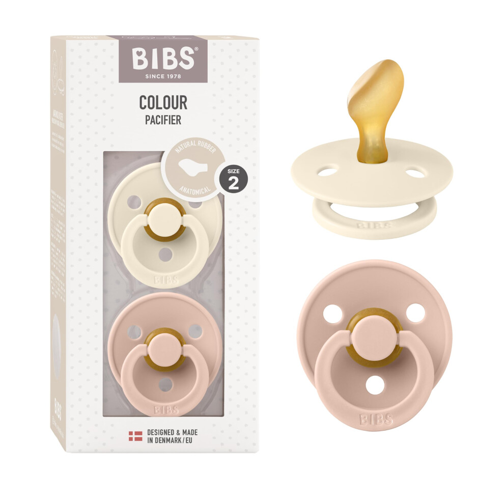 Bibs Colour Anatomical Soother 2-Pack, Bpa Free Dummy Pacifier, Orthodontic Nipple. Natural Rubber Latex, Made In Denmark. 6-18 Months (Pack Of 2),