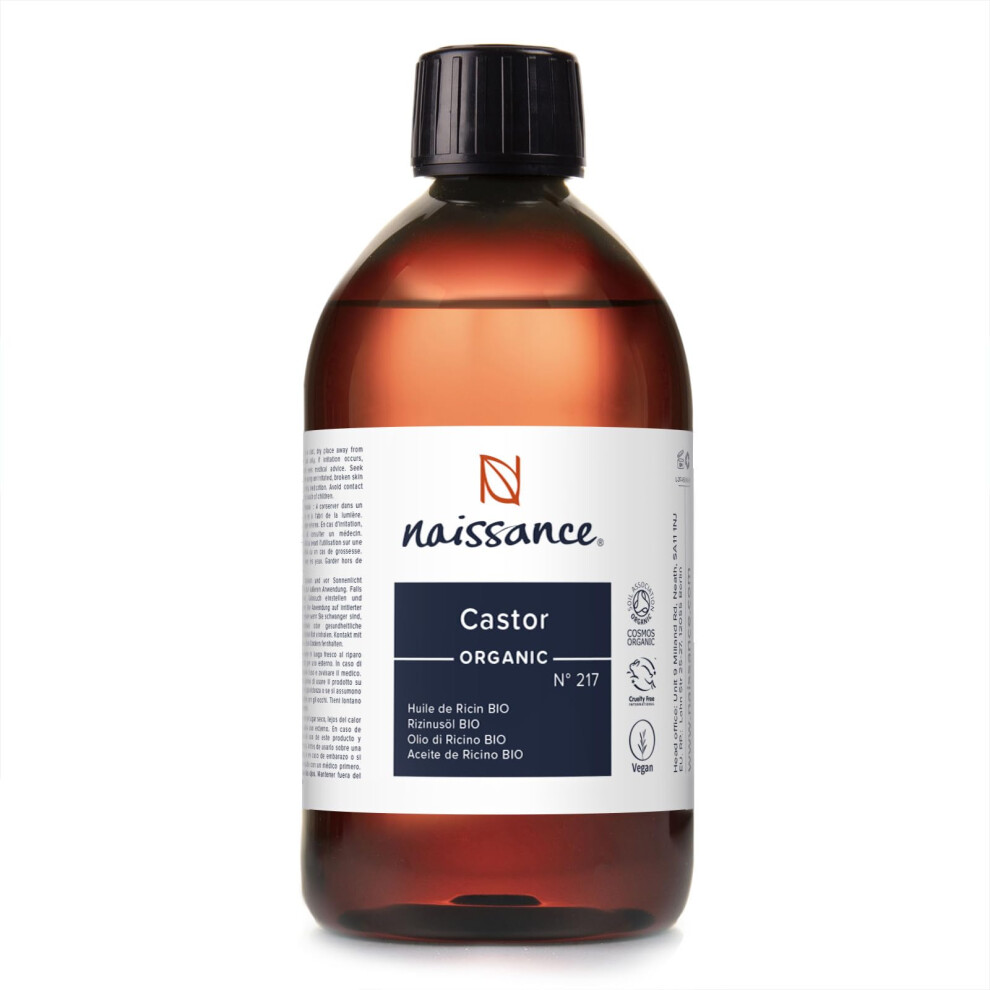 Naissance Certified Organic Castor Oil (No. 217) 450Ml Â 100% Pure, Cold Pressed, Unrefined Â For Eyelashes, Hair, Eyebrows, Beard Growth, Nails, Skin,