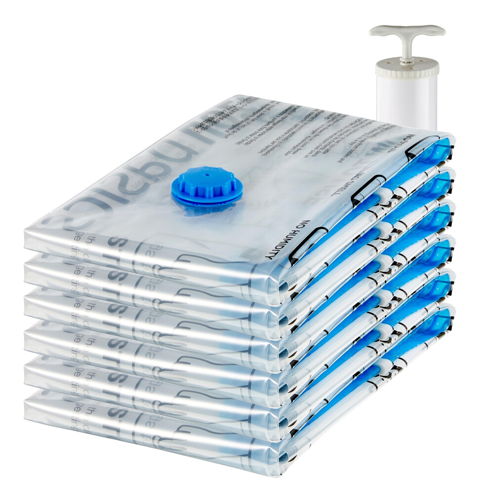 Amazon Vacuum Compression Zipper Storage Bags With Airtight Valve And Hand Pump, Jumbo, 6-Pack, Clear