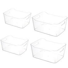 4PCS Storage Organisers Clear Plastic Bathroom Organiser Versatile Kitchen Organiser Tray for Desk, Makeup , Kitchen Pantry Cabinet