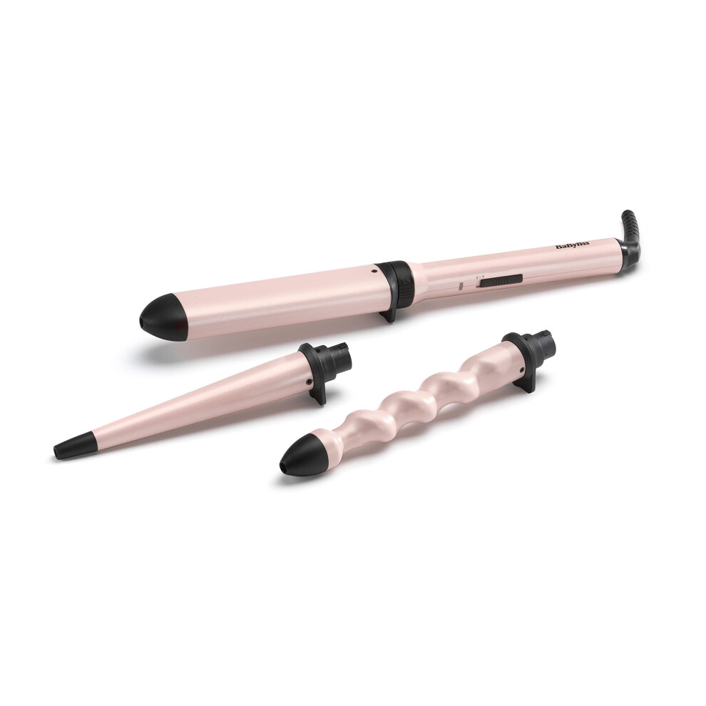 Babyliss Curl & Wave Trio Styler, Multi-Styler, Hair Waver, Beachy Waves, Loose Waves, Pink 3 In 1 Curling Wand