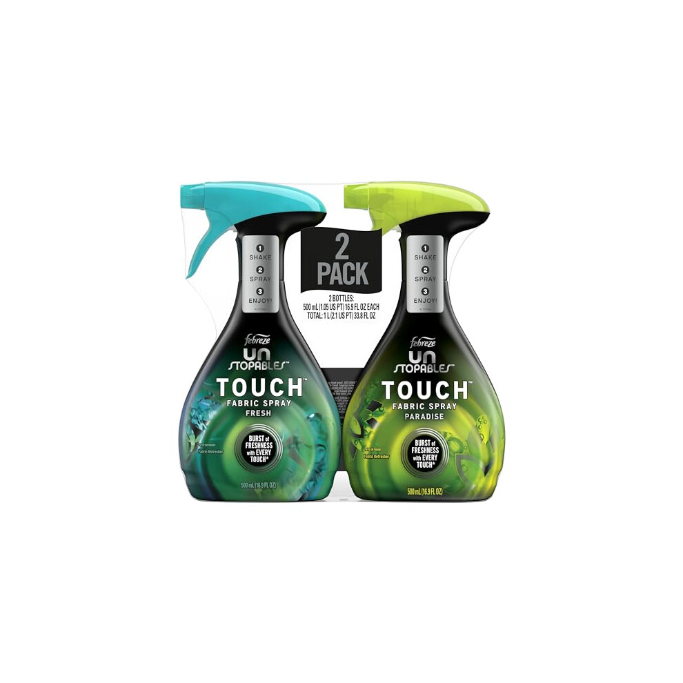 Febreze Unstopables Touch Fabric Spray And Odor Eliminator, Fresh & Paradise, 16.9 Oz, 2 Count