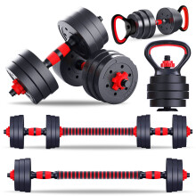 6 in one Vinyl Hand Weights 20kg Adjustable Dumbbells Set for Bodybuilding Bicep Weightlifting, Kettle Bell Handle, Barbell Bar Home Gym Fitness