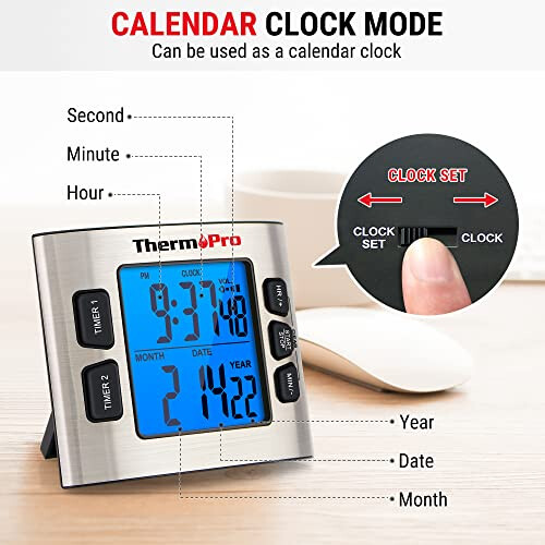 ThermoPro TM02 Digital Kitchen Timer with Dual Countdown Stop Watches Timer/Magnetic Timer Clock with Adjustable Loud Alarm and Backlight LCD Big Digits/ 24 2