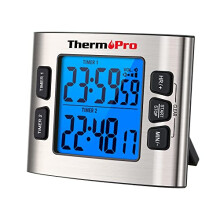TM02 Digital Kitchen Timer with Dual Countdown Stop Watches Timer/Magnetic Timer Clock with Adjustable Loud Alarm and Backlight LCD Big Digits/ 24