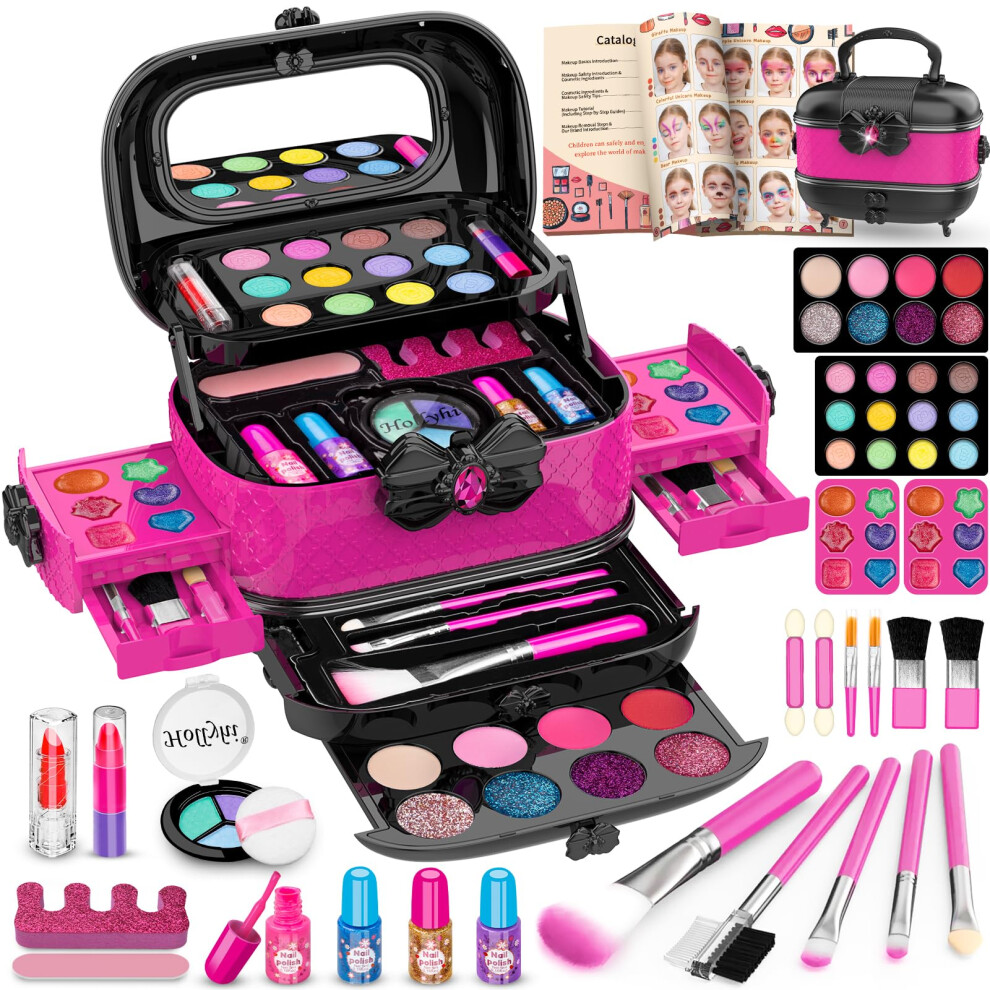 58pcs Kids Real Makeup Sets for Girls, Safe Washable Children Pretend Dress Up Toys Make Up Starter Kit, Princess Christmas Birthday Gifts for Age 3 4