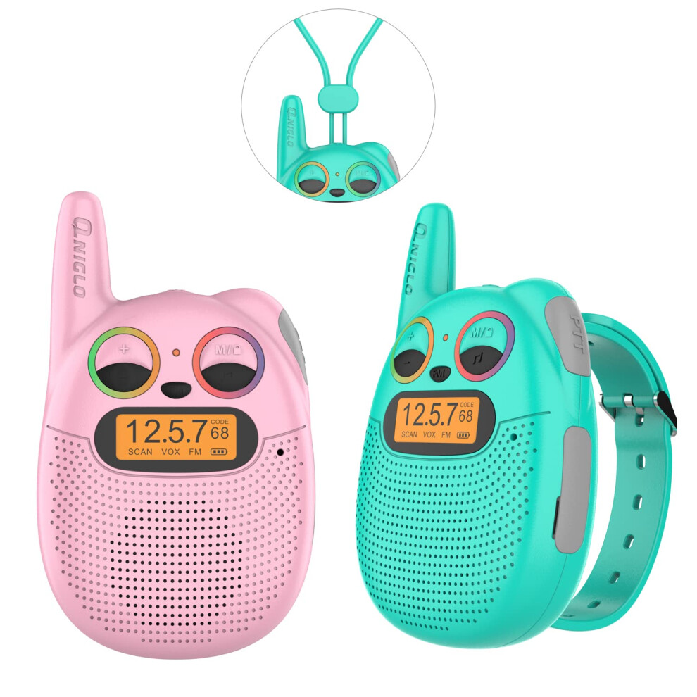 Rechargeable Kids Walkie-Talkies With Fm Radio, 2 Miles Range, Twinkling Led Eyes, Wearable Watch Walkies Talkies Toys For Kids Bicycling, Hiking, 797550917307