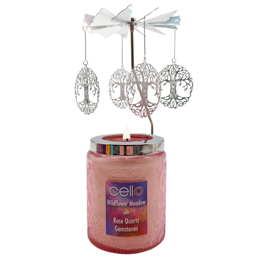 Scented Rose Quartz Candle with Candle Spinner. A Stunning Crystal Candle with Rose Quartz. The Ideal Candle Carousel and Rotary Candle Holder.