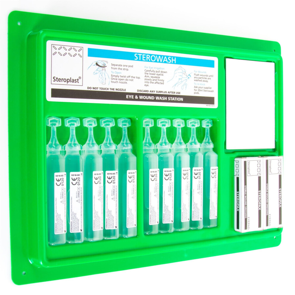 Sterile Eye Wash Pod Station - Wall Mountable Work First Aid Kit