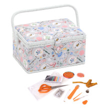 Filled Sewing Box - Craft & Hobby Storage, Sewing Basket with 94 Piece Sewing Kit Included, Medium, Homemade, 18.5 x 25.5 x 14.5cm