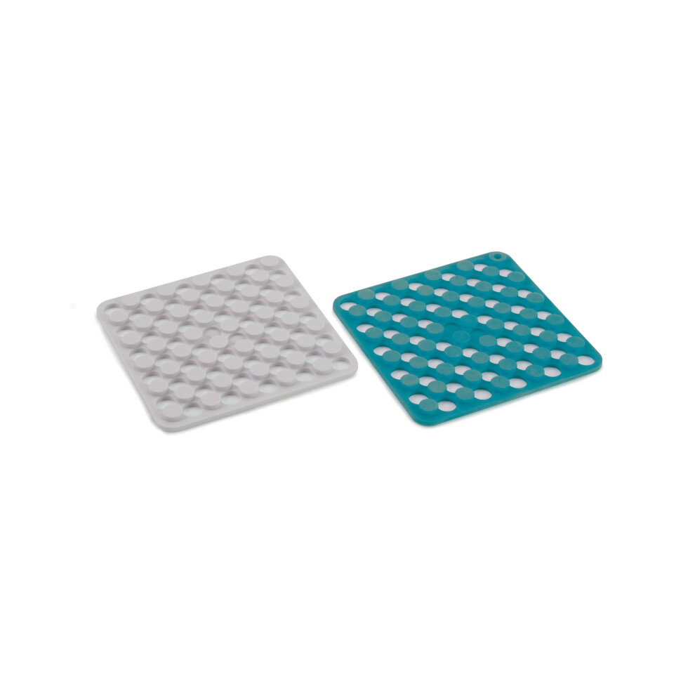 Duo Spot-On Set of 2 Silicone Trivets, Heat resistant table mats for hot pots and pans, Blue/White