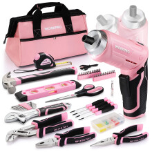 74-Piece Tool Set with Cordless 3.7V Screwdriver, Pink Tool Kit with Carrying Bag, Tool Kit for Home, Durable, Long Lasting Tool Kit, Perfect for DIY,