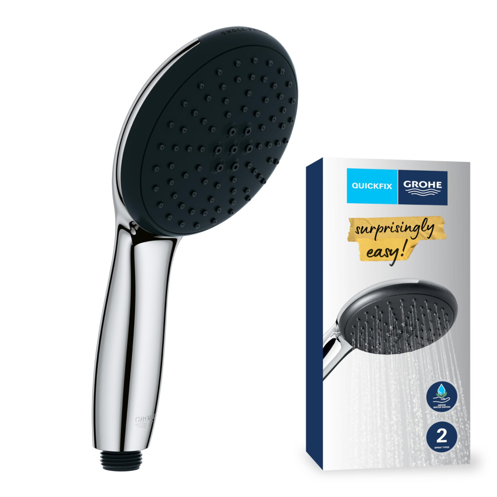 Vitalio Start 110 QuickFix - Hand Shower for High Pressure (Round 11 cm Shower Head, 2 Sprays: Rain & Jet, Extra Water Saving, Anti-Limescale System,