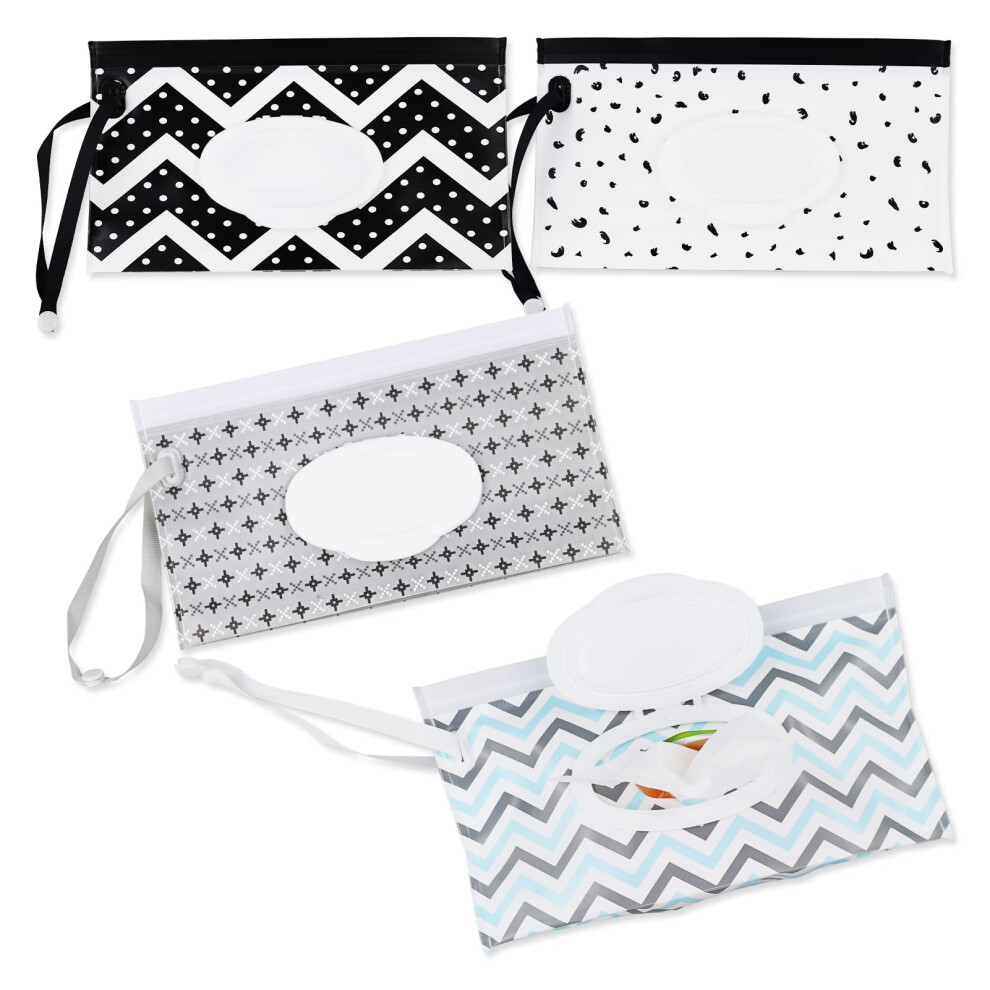 Baby Wet Wipes Pouches Dispensers,4 Pcs Wet Wipe Pouch,Travel Wet Wipes Bags,Portable Refillable Wipe Holder,For Diaper Bag Lightweight Travel Wipes Lamxd