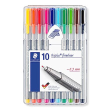 334 SB10 Triplus Fineliner Superfine Pen, 0.3mm Line Width - Assorted Colours (Desktop Box of 10)