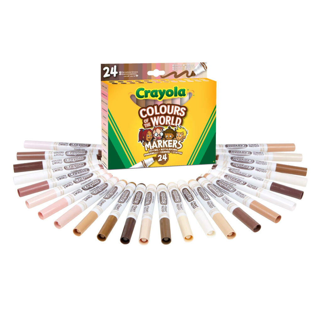 Colours of the World Washable Markers - Assorted Colours (Pack of 24) | Colours That Represent Skin Tones from Around the World | Ideal for Kids Aged