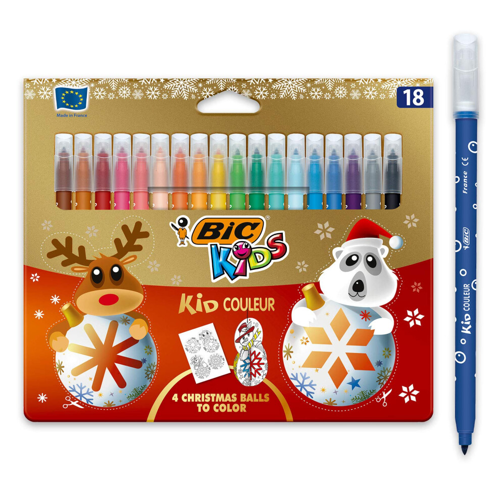 Kids Kid Couleur Felt Tip Colouring Pens Medium Point, Christmas Edition - Assorted Colours, Pack of 18