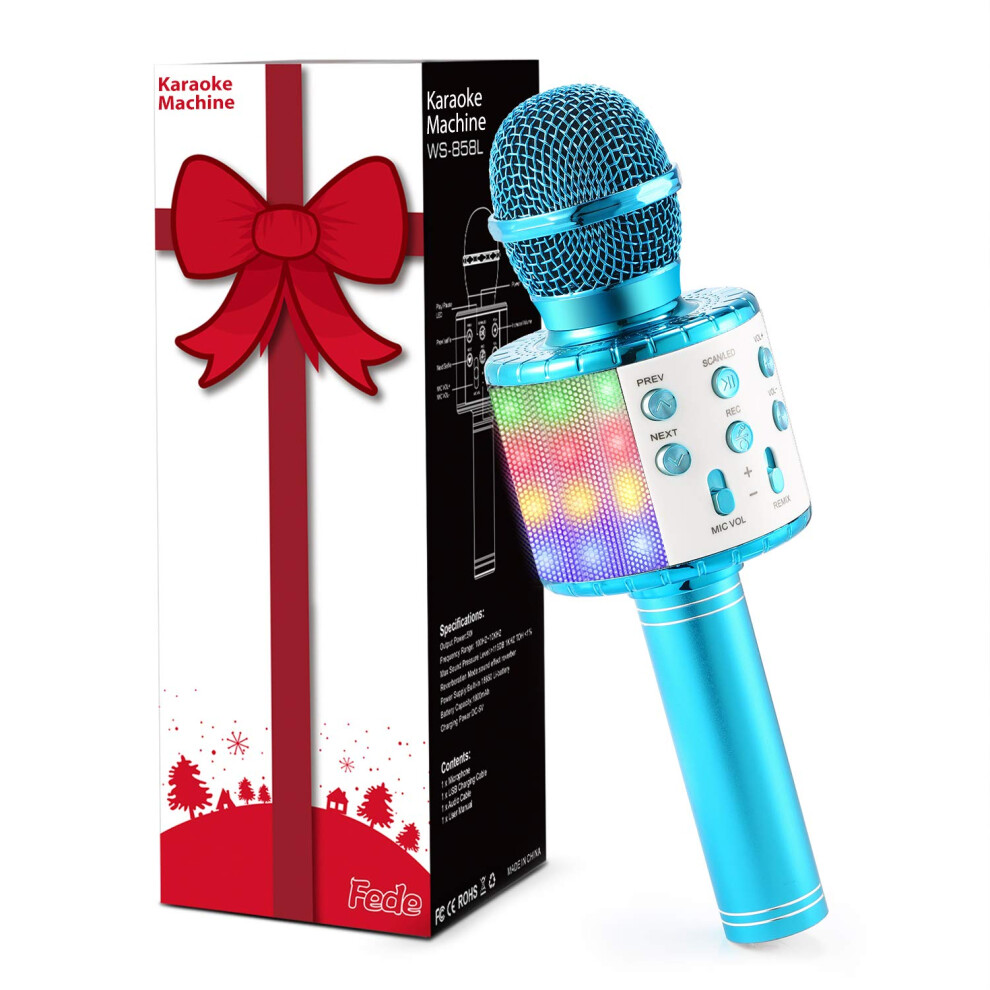 Fede Microphone For Kids Adults, Wireless Bluetooth Microphone With Flashing Colorful Led Lights Portable Speaker Karaoke Machine, Home Ktv Player Support