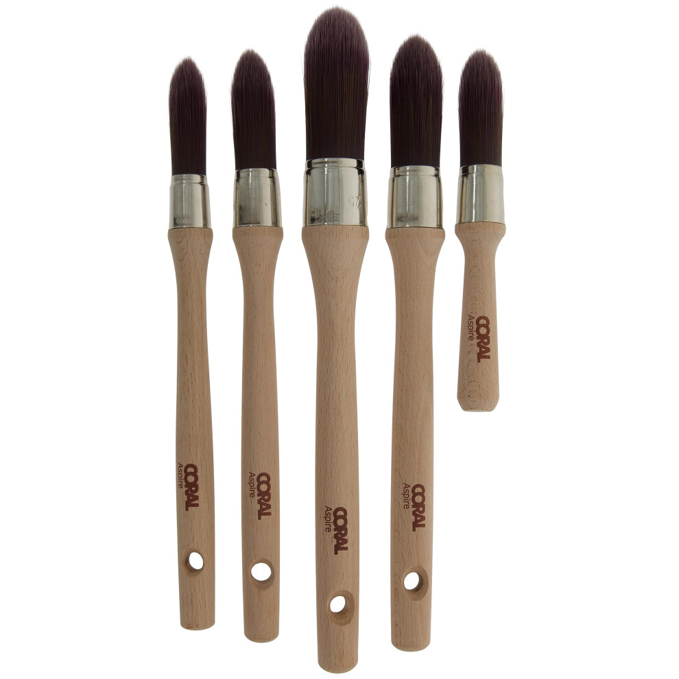 Coral 33719 Aspire 5 Piece Round Sash Paint Brush Set Professional Firm Pointed for Fast Accurate Cutting-in Ultra-Smooth Finish with Trade Emulsion