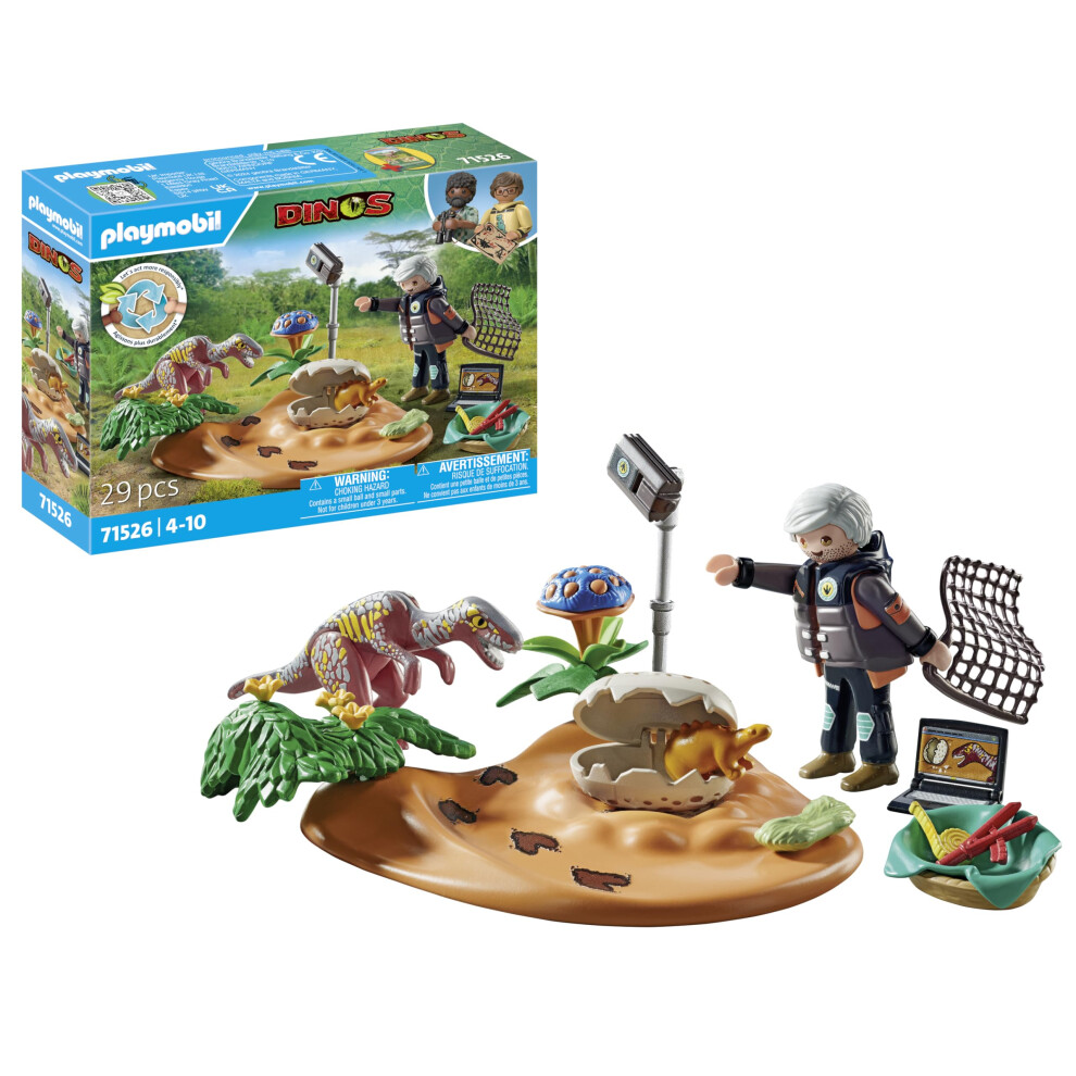 71526 Dinos: Stegosaurus Nest with Egg Thief, protecting dinosaur eggs from the Velociraptor, including net, measuring tape and camera, sustainable