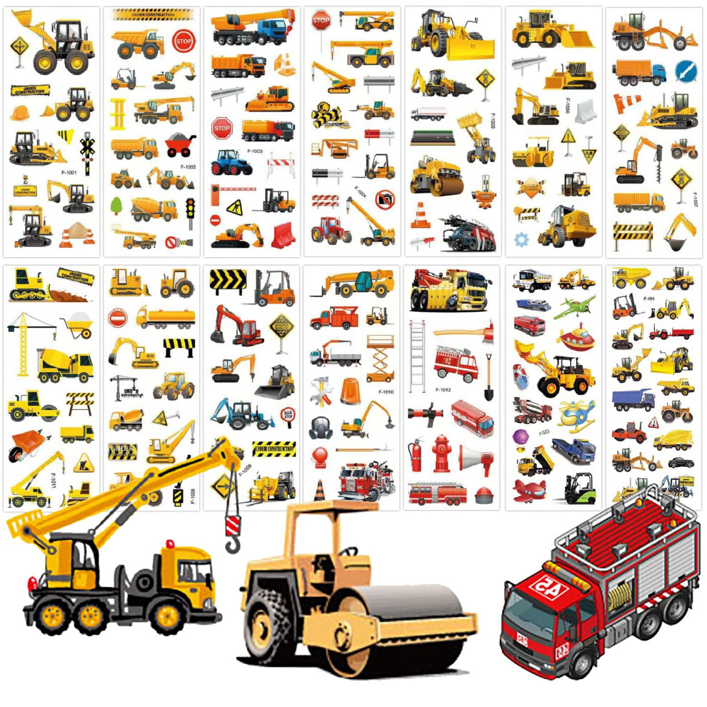 Stickers Children 14 Sheets,3D Puffy Kids Excavator Stickers, Engineering Vehicle Children Reward Stickers Boys Party Bag Fillers Birthday Favors