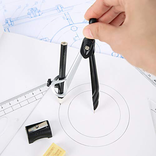 Maths Set, Geometry Compasses Set 8pcs School Protractor Rulers Set Squares for Maths Learning Home Schooling in Carry Case 2