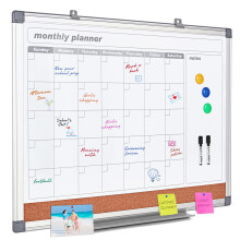 Monthly Planner Whiteboard Calendar with Cork for Wall, Office, Classroom, Kitchen and Bedroom, 90x60cm