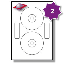 Label Planet 2 Per Page/Sheet, 5 Sheets (10 Sticky CD/DVD Labels), White Blank Matt Paper Plain A4 Round Media Stickers, for Laser/Copier or Inkjet