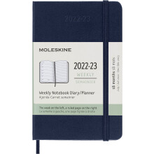 - 18-Month Weekly Planner/Diary, Weekly Planner 2022/2023, Weekly Notebook with Hard Cover and Elastic Closure, Size Pocket 9 x 14 cm, Colour Sapphire