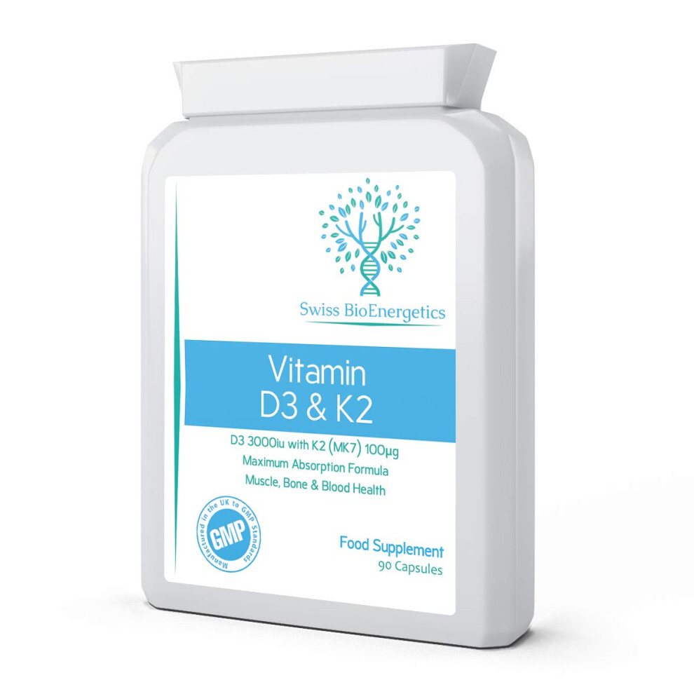 Swiss Bioenergetics Vitamin D 3,000 Iu & Vitamin K2 100Ug Mk7 Vegetarian Capsules - 90-Day Supply Of Vitamin D3 Supplement Source Of Cholecalciferol Â Exclusively