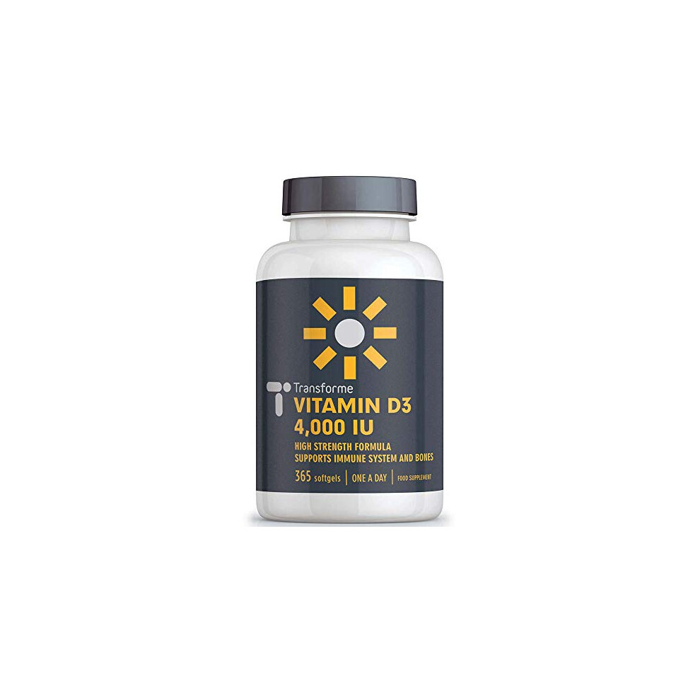 Transforme Vitamin D3 4000 Iu, 365 Capsules 1 Year Supply, Maximum Strength High Absorption Softgels, Easy To Swallow Quadruple Strength Vit D3 Cholecalciferol