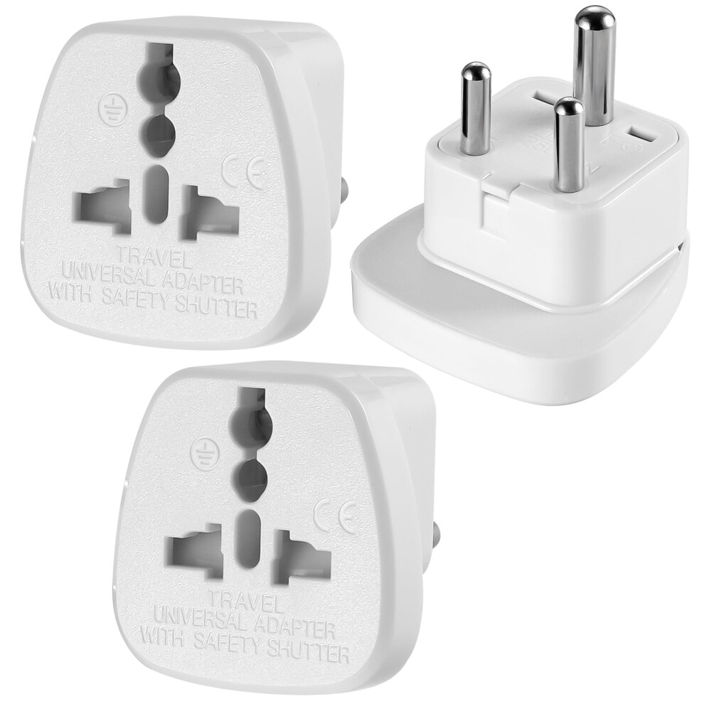 3-Pack UK to India Plug Adapters India Power Converter Grounded Universal Travel Adapter 3 Pin India International Type D Plug (White)