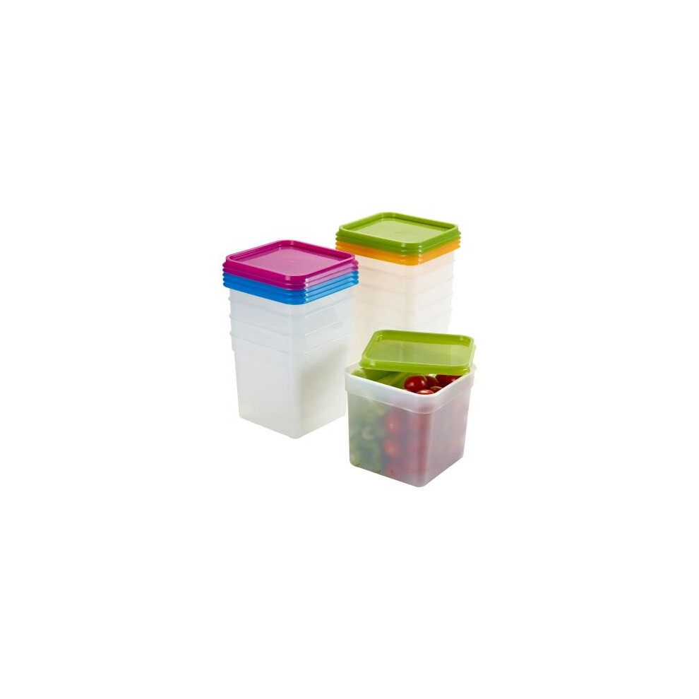 10 Stack a Boxes Food Storage Containers 1.2L â Colourful Lids Long-Lasting Nest When Empty