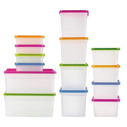 Lakeland 10 Stack a Boxes Food Storage Containers 1.2L – Colourful Lids Long-Lasting Nest When Empty 1