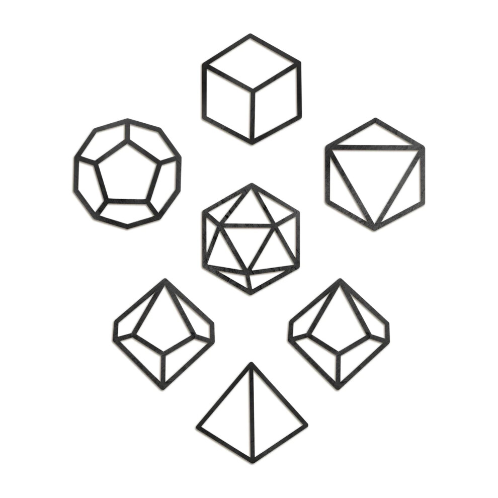 DND Decor - 7 Piece Wooden Dice Outline Wall Decoration - Dungeons & Dragons Artwork/Poster - Geeky Fantasy RPG Home Accessories Gift for Men & Women