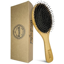 Boar Bristle Oval Hair Brush by RustiK, Eco Friendly, Detangling, Nylon Soft Pin, Scalp Massaging, Anti Static, Paddle Brush, Woodcrafted For Men and