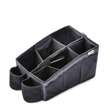 Organize Me Car Seat Organizer Back Seat with Belt Attachment and Carry Handle, Cup Holders and Foldable Pockets, Grey - Box Without Content