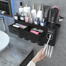 Portaspazzolini da bagno, portaspazzolino da 4 tazze a parete con dispenser di dentifricio, portaspazzolino da bagno di grande capacit