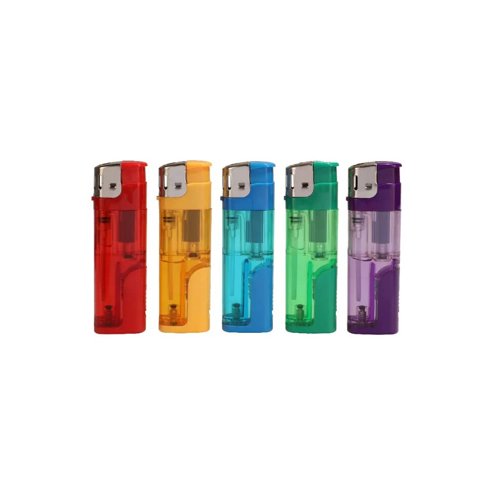 Ezkart | Pack Of 5 - Multipack Assorted Colour Lighters With Adjustable Flame Lighter, Refillable And Child Safe, Use For Camping, Bbq, Fireworks And Much