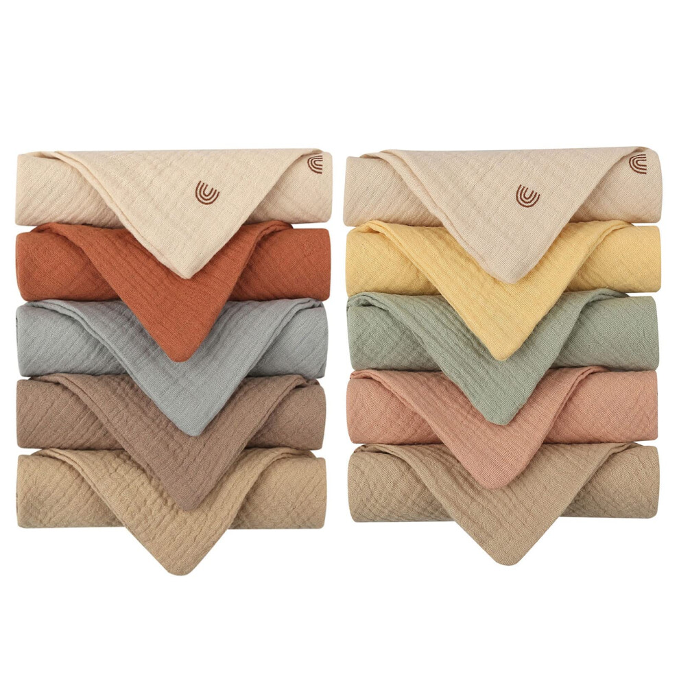 Reoyloep Muslin Cloths For Baby, 10 Pack Muslin Squares 23X23cm/9.06"X9.06" Baby Burp Cloth Cotton Facial Towels Super Soft