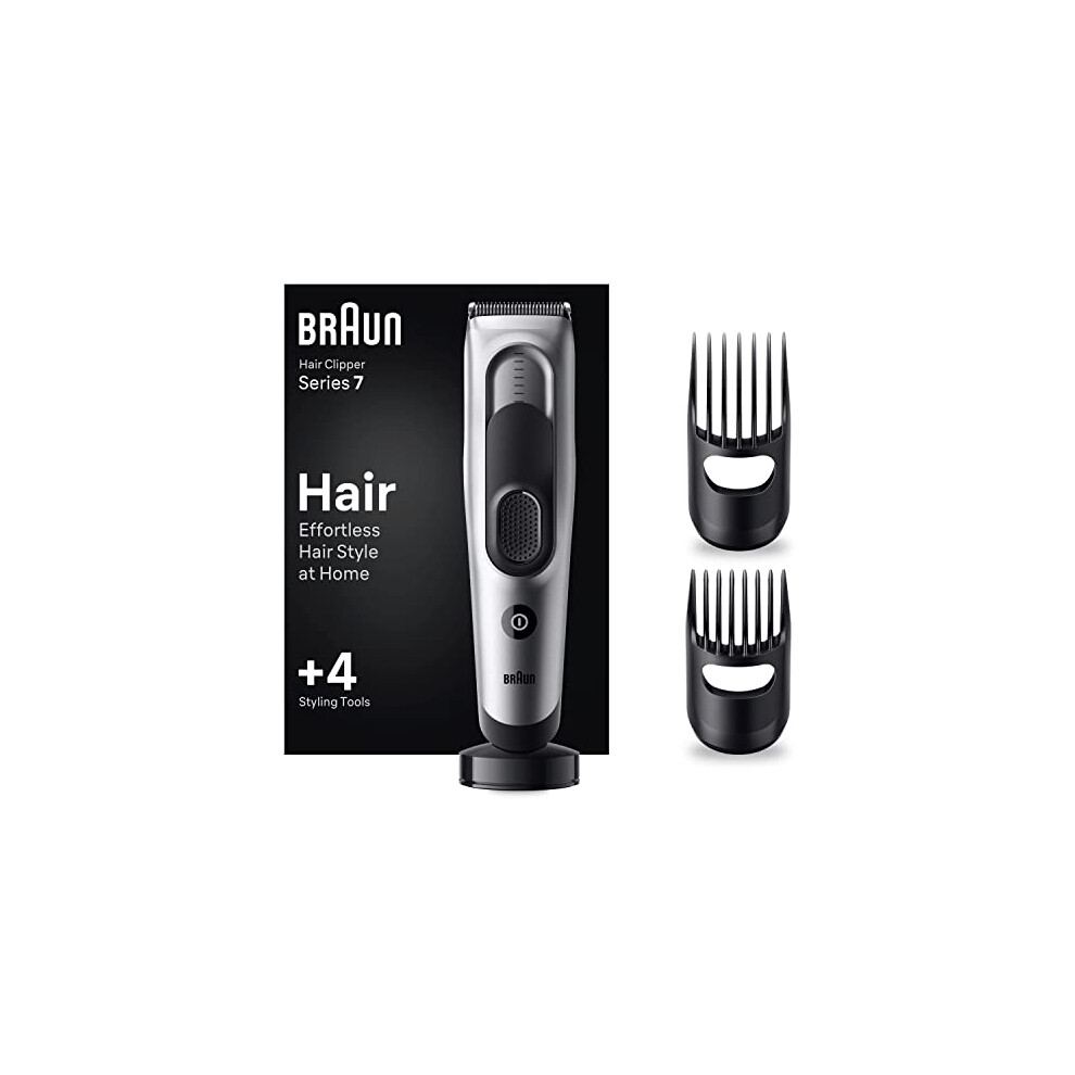 Braun Men's Hair Clipper Series 7, Featuring Lifetime-Sharp Blades, Hair Clipper With 17 Length Settings, With 4 Styling Tools, 50-Min Runtime, Gifts For