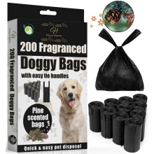 200 Eco Tie Handles Pine Scented Large Dog Poo Bags on roll Leak and Tear Resistance Extra Strong Doggy Poo Poop Bags Environmentally friendly 100%