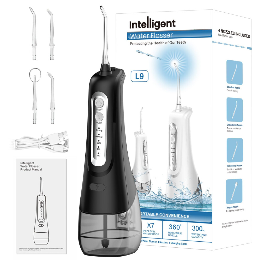 Hohaoo Water Flosser, Water Flossers For Teeth Cordless - Portable Oral Irrigator Dental - 300Ml, Ipx7 Waterfroof, Diy & 3 Modes, 3 Jet Tips And