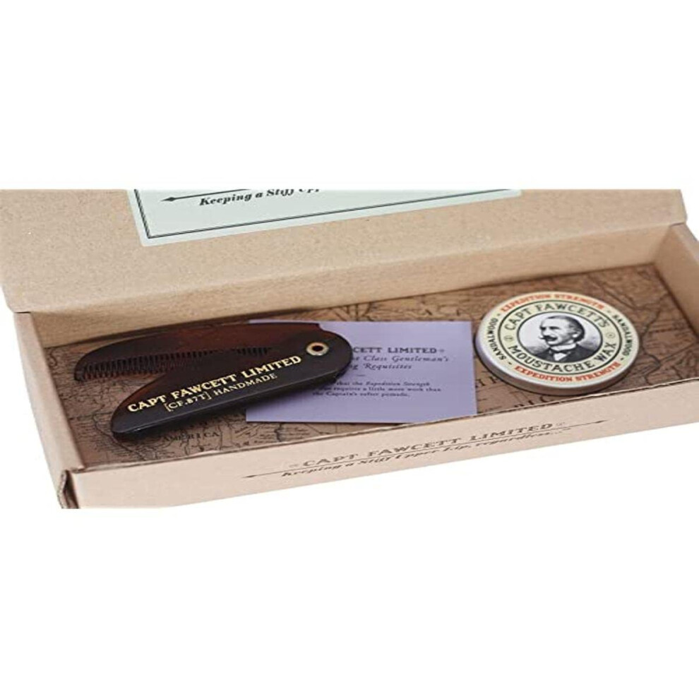 Captain Fawcett Captain Fawcett's Moustache Wax (Expedition Strength) & Folding Pocket Moustache Comb (Cf.87t) Gift Set - Made In England