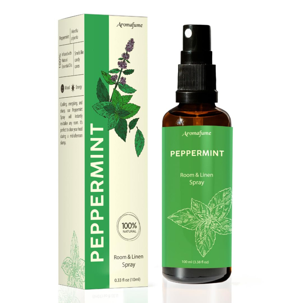 Peppermint Room, Linen & Pillow Spray by Aromafume | 100ml/3.38 fl oz | with Pure Peppermint Essential Oil | Aromatherapy Spray for Relaxation, Sleep