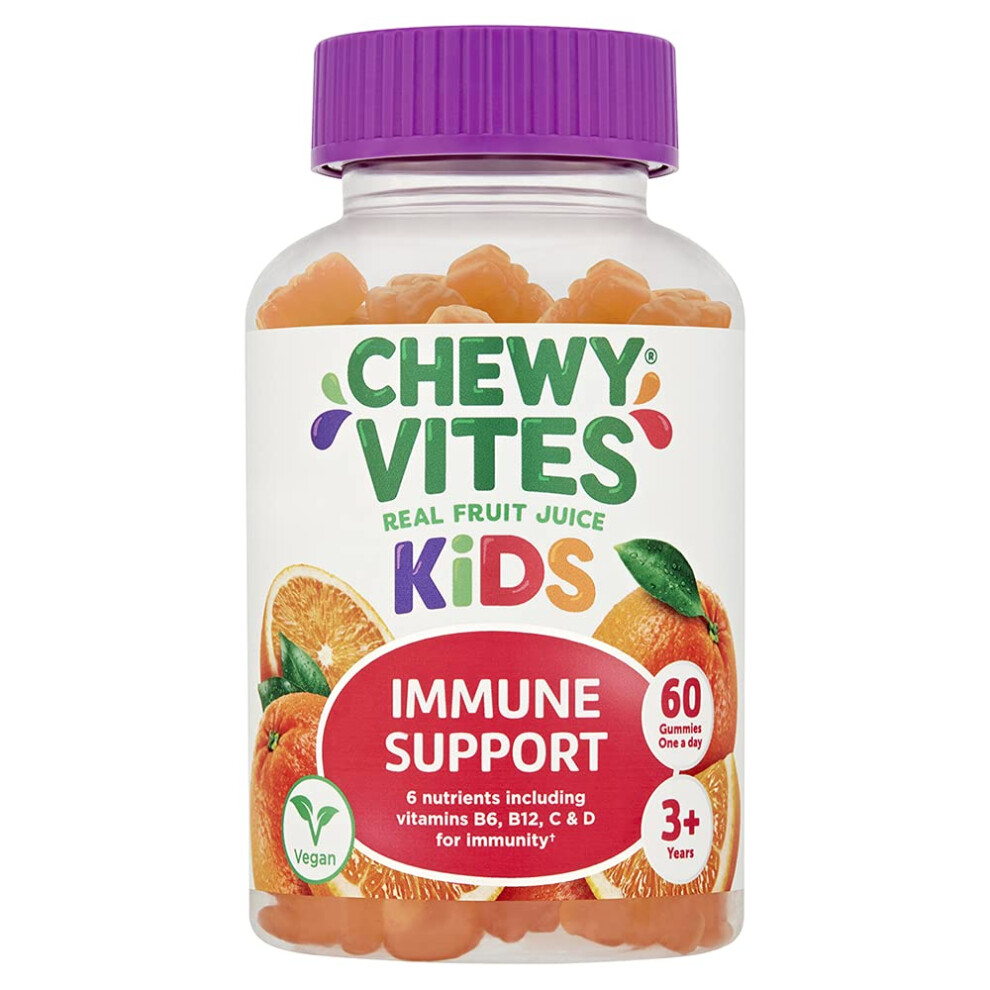 Kids | Immune Support 60 Gummy Vitamins | High Strength Vitamin D | Vitamin C B6 B12 Zinc Selenium | 1-a-Day | 2 Months Supply | Real Fruit Juice |