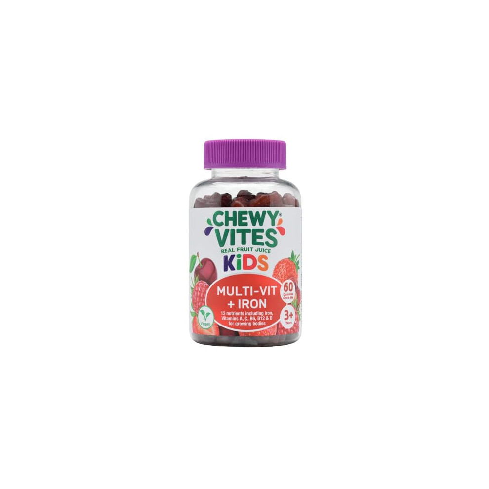 Kids Multi-Vitamin & Iron 60 Gummy Vitamins | Iron Gummies for Kids | 13 Essential Vitamins and Minerals | 2 Months Supply | Real Fruit Juice | Berry